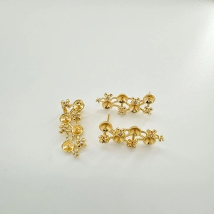 Exquisite gold floral earrings findings with grape leaf design and pearl settings