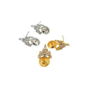 Base orecchini a perno in argento S925 per perle DIY con corona e zirconi brillanti