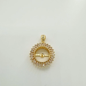 Macro detail of S925 silver sunflower pendant setting with cubic zirconia accents