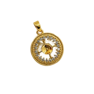 Ciondolo a forma di girasole placcato oro 18 carats con zirconi e base per perla