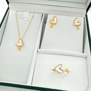 Set gioielli 3 pezzi oro 18k con perle a cuore e gemme gialle in scatola regalo