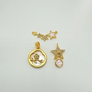 Colgantes Estrella Flor de Cobre Chapado en Oro 18K Con Madreperla Para DIY Accesorios de Creación de Joyas Mujer Moda