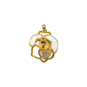 Ciondolo camelia vintage in conchiglia naturale con ago argento S925 per gioielli fai-da-te