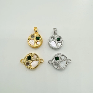 Pendentifs en nacre plaqués or 18 carats avec zircon vert pour création de bijoux DIY