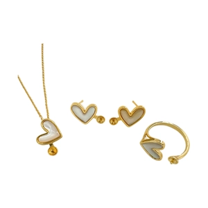 Set gioielli cuore oro 18k con collana orecchini e anello base fai da te per perle