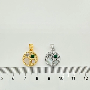 Détails de pendentifs ronds en plaqué or 18k avec incrustation de zircon et nacre