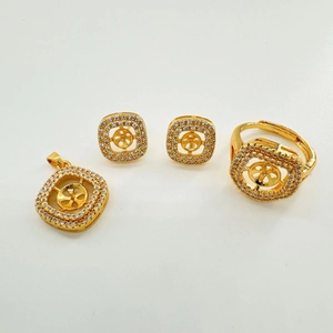 S925 silver needle square zircon jewelry set including ring earrings and pendant