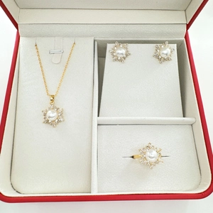 Set gioielli fiocco di neve in argento S925 con perle bianche e zirconi brillanti