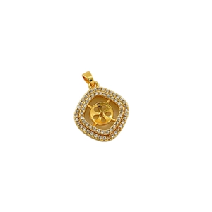 S925 silver needle square pendant with double-layered pavé crystals and floral hollow center