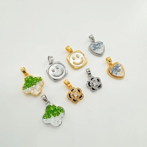 18K Gold Plated Copper Charm Pendants Heart Flower Clover Smile Shell Zirconia DIY Jewelry Accessories For Necklace Women