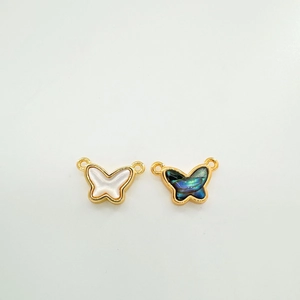 18K gold plated butterfly pendant with shell inlay for DIY jewelry making and necklaces