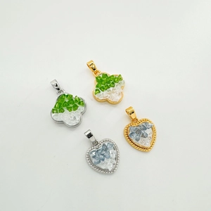 18K gold plated clover and heart charms featuring natural shell inlay for DIY jewelry
