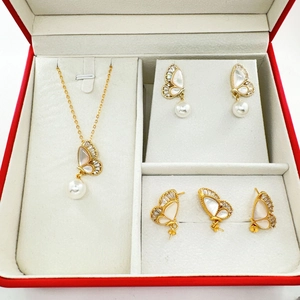 18K Gold Plated Copper Butterfly DIY Jewelry Findings Mother Of Artificial Pearl Zirconia Pendant And Stud Earrings With 925 Sterling Silver Post