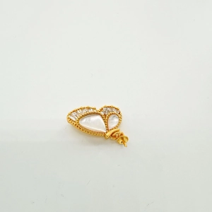 Detail showing 18K gold butterfly pearl pendant with shell wings and zircon inlay