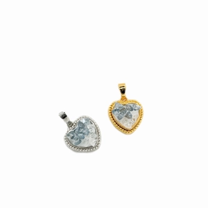 18K gold and silver heart-shaped pendants with natural shell and crystal stone inlay