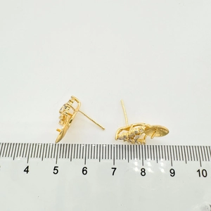 18K gold plated crown stud earrings with sparkling crystals and measurement scale
