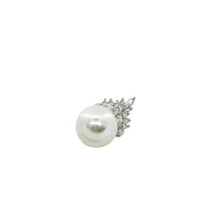 Elegant 18K gold crown pearl earring accessory with sparkling crystals on white background