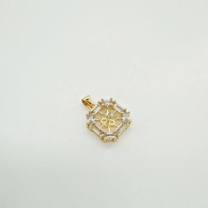 Octagonal 18K gold plated hollow geometric pendant with sparkling zircon inlays
