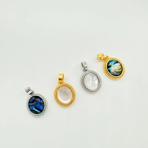 18K plated oval abalone and mother of pearl pendants with vintage beaded edges