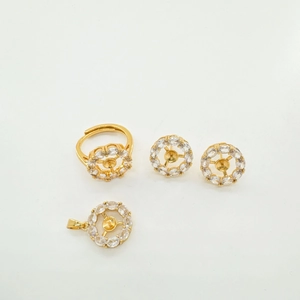 18K gold plated jewelry set with ring earrings and pendant for pearl DIY inlaying