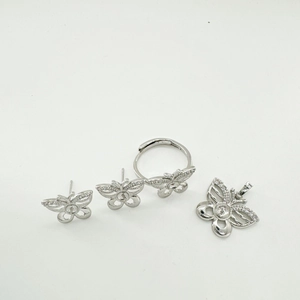 Elegant 18K gold plated butterfly jewelry set with sparkling crystals and pearls