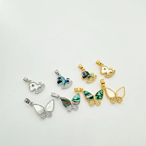 18K Gold Plated Copper Natural Shell Butterfly Rocking Horse Zirconia Pendant Only (Without Chain) For DIY Jewelry Making