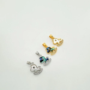 18K gold-plated horse pendants with natural shells and micro-set cubic zirconia accents