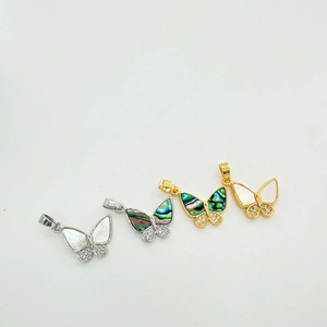 Elegant 18K gold plated butterfly pendants with natural shells and sparkling zircons