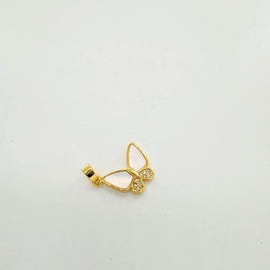 18K gold-plated butterfly pendant with natural mother of pearl inlay and tiny crystals