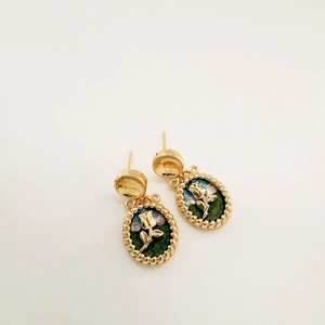 18K gold-plated vintage rose earrings with colorful enamel background and rope frame