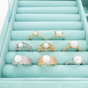 18K Gold Plated Copper Vintage Lace Crown Flower Open Ring Base Settings For DIY Artificial Pearl Jewelry Making Findings Women Jewelry
