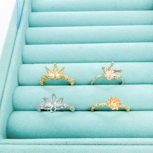 French vintage 18k gold plated lace pearl ring settings in crown and petal designs