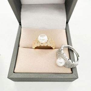 18k gold and silver plated lace pearl rings set in a premium luxury jewelry box