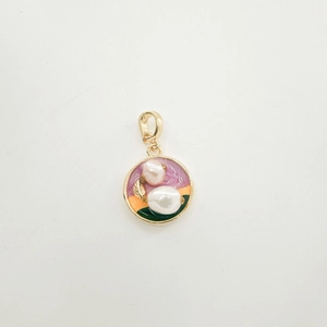 Enamel floral pearl pendant with detachable clasp and abstract oil painting style charms