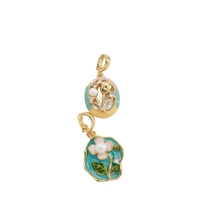 Enamel tulip and floral charms with freshwater pearls for DIY jewelry making