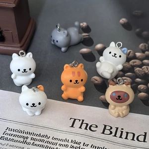 Set of 6 cute resin cat charms with metal rings for DIY jewelry making and crafts