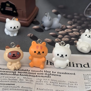 Cute Resin Smile Cat Pendants DIY Cartoon Animal Kitty Charms For Earring Necklace Keychain Jewelry Making Accessories
