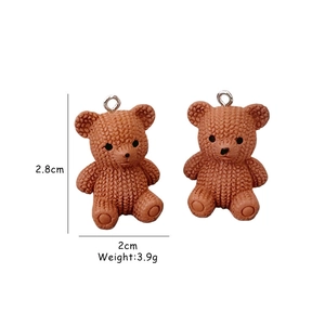 Cute brown resin bear pendant with knit texture for DIY jewelry and accessories