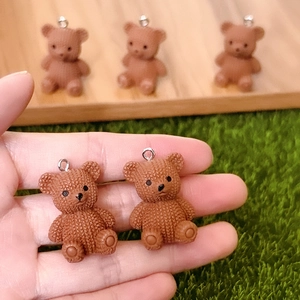Cute brown resin bear pendant with knitted texture for DIY jewelry and keychains
