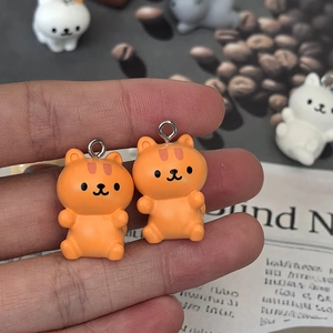 Set of 2 cute orange resin smiling cat charms for DIY jewelry and keychain accessories