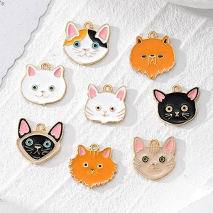 Legierung Emaille Katze Kopf Anhänger Cartoon Tier Charms Für DIY Schmuckherstellung Halskette Ohrring Schlüsselanhänger