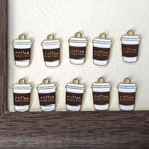 Set van 10 koffiekop emaille hangers van legering voor DIY sieraden maken met tekst