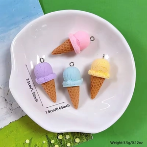 Colorful resin ice cream cone charms in pink, purple, blue, yellow for DIY jewelry crafts