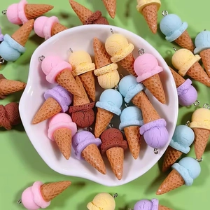 DIY Simulation Ice Cream Cone Charms Resin Food Pendant For Earrings Keychain Jewelry Making Crafts Accessories Multicolor