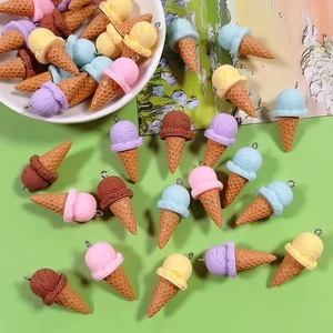 Colorful resin ice cream cone charms with realistic waffle texture for DIY jewelry making