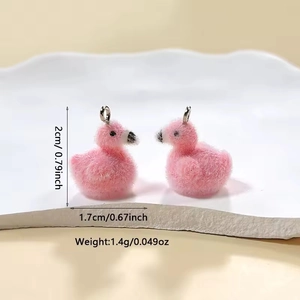 Pink flocked duck pendant charms for DIY jewelry 2cm x 1.7cm with silver metal loop