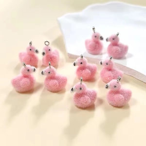 Flamingo Flocked Resin Pendant Charm For DIY Jewelry Making Pink Cartoon Bird Earring Necklace Keychain Accessory