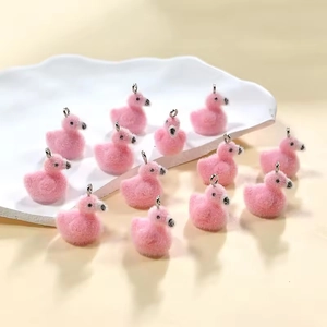 Pink flocked flamingo resin charms for DIY jewelry making and handmade crafts