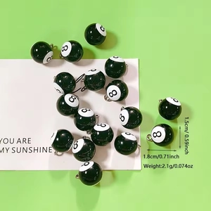 Glossy black number 8 resin billiard ball pendants with metal hooks for DIY jewelry making