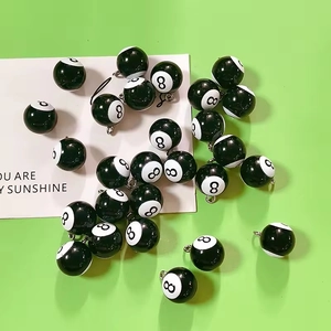 3D resin billiard black number 8 ball pendants with metal rings for DIY jewelry